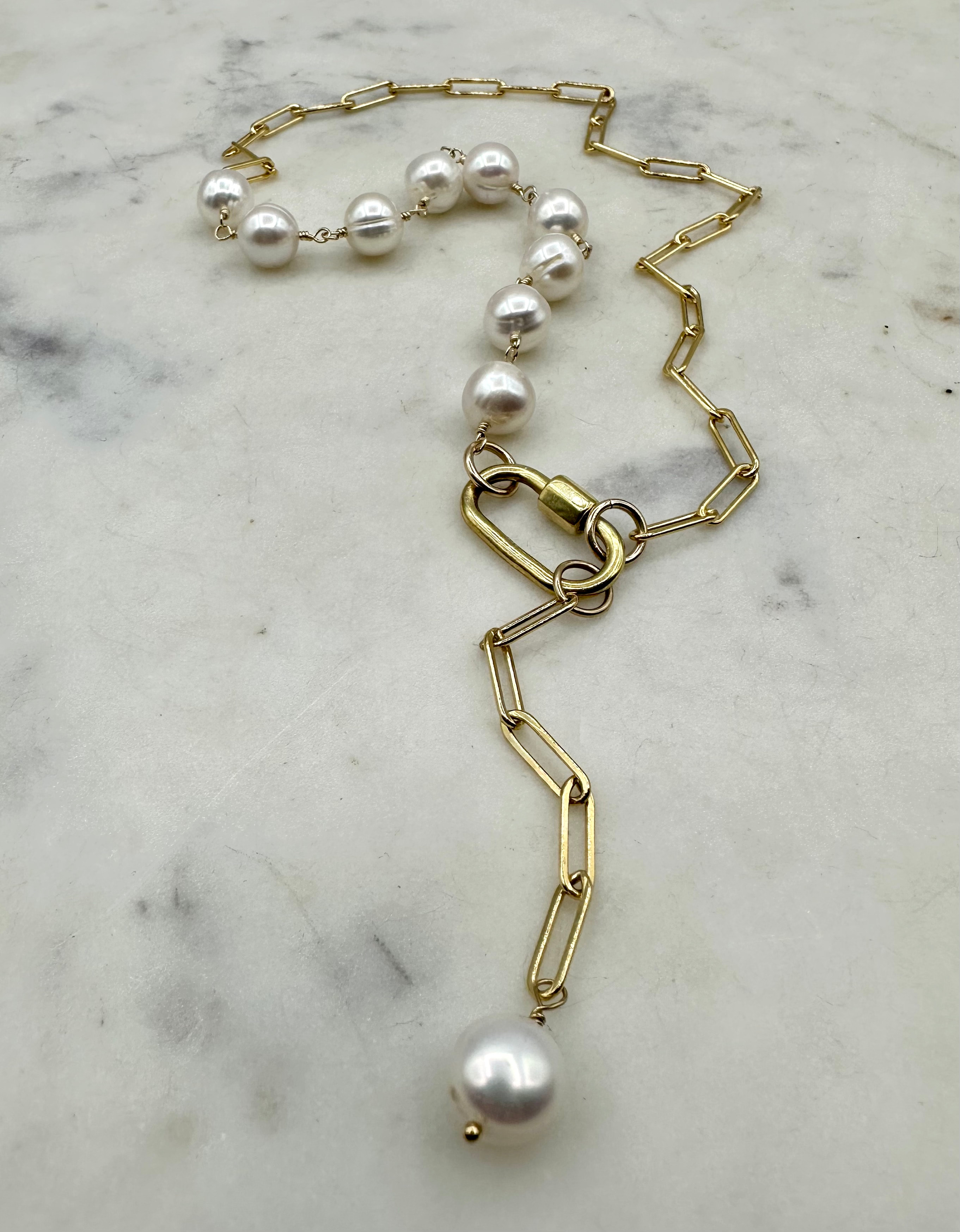 La-Soula A Passion For Pearls Gold Paperclip Necklace | NIC+ZOE